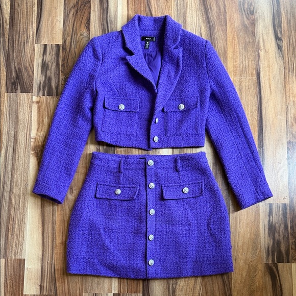 Aqua Jackets & Blazers - Cropped Purple Tweed Suit